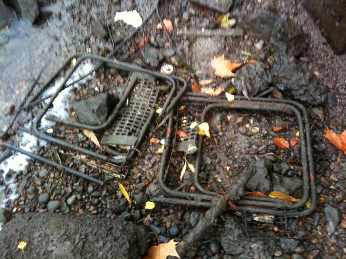 Rubbish exposed by low tide